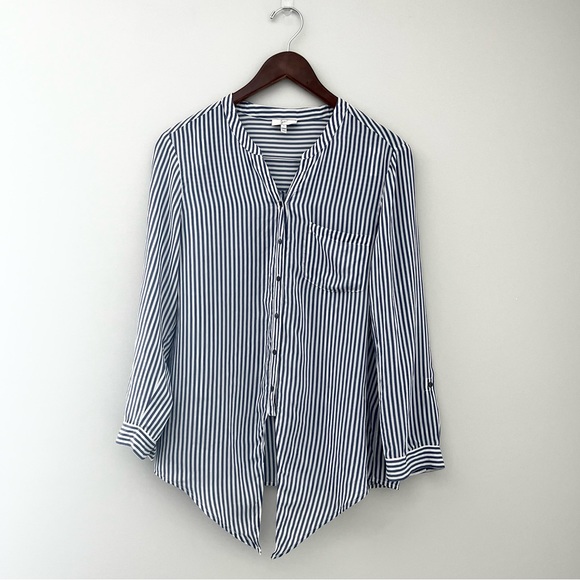 Joie Edaline B Blue Stripe Tie Front Silk Blouse - Picture 2 of 5